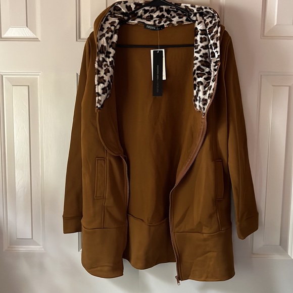 Zanzea Women’s Junior’s Size XL Zippered Asymmetric Hoodie Brown Leopard Print - Picture 3 of 5